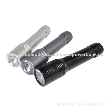 Aluminum Alloy Rechargeable 2,500mAh 5V/1A Flashlight Power Banks, 2-3 Hours Charging Time